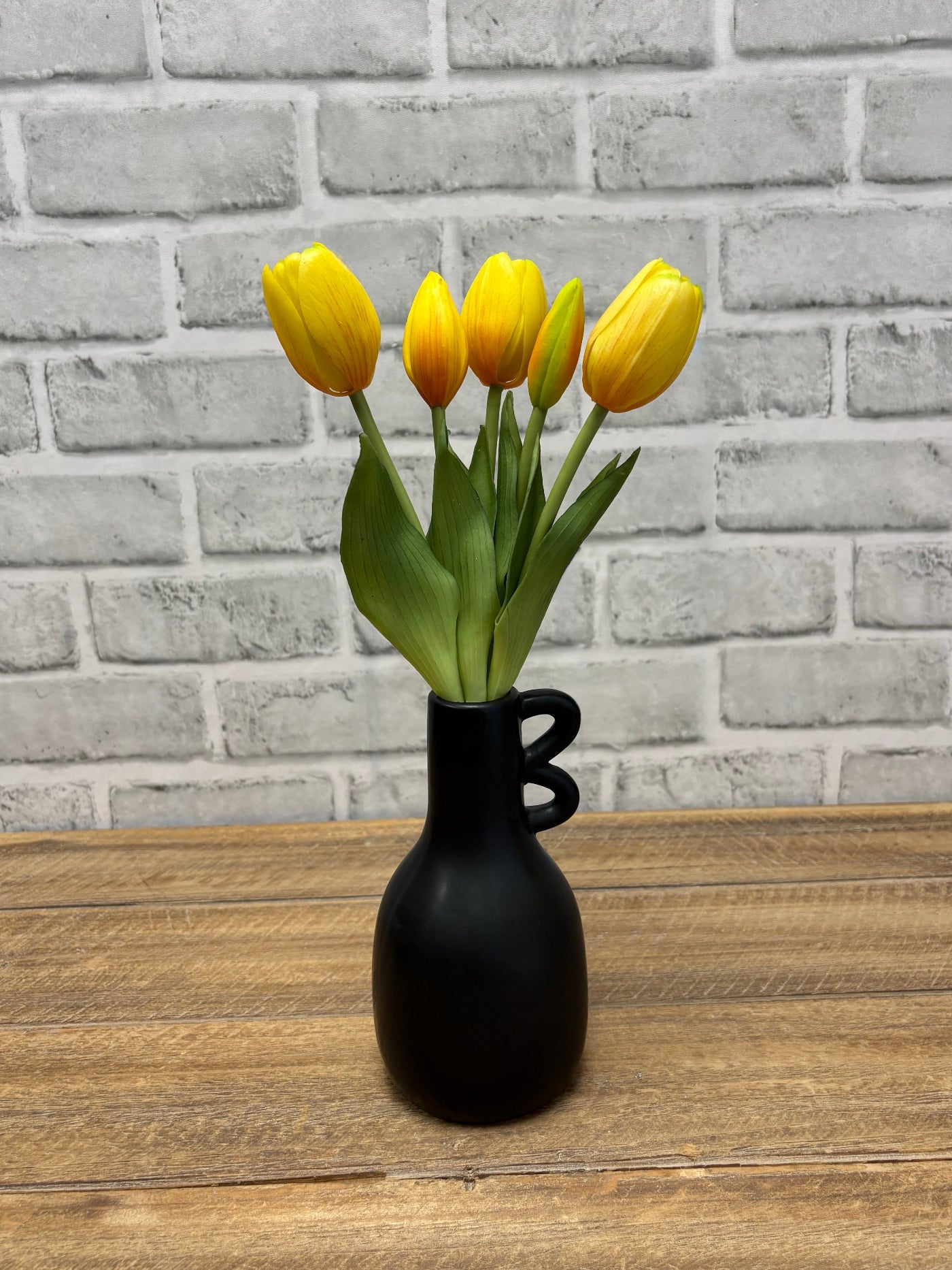 ITEM 10209 Y - 9.5" FRESH TOUCH MINI DYNASTY YELLOW TULIP BUNDLE (3 HEADS, 2 BUDS)