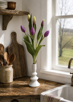 ITEM 10210 LVW - 18.5" FRESH TOUCH LAVENDER WHITE TULIP BUD BUNDLE WITH 6 BUDS