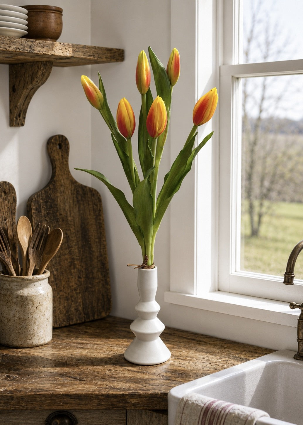 ITEM 10210 O - 18.5" FRESH TOUCH ORANGE TULIP BUD BUNDLE WITH 6 BUDS