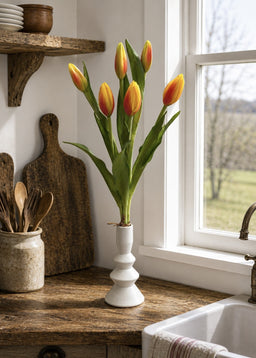 ITEM 10210 O - 18.5" FRESH TOUCH ORANGE TULIP BUD BUNDLE WITH 6 BUDS
