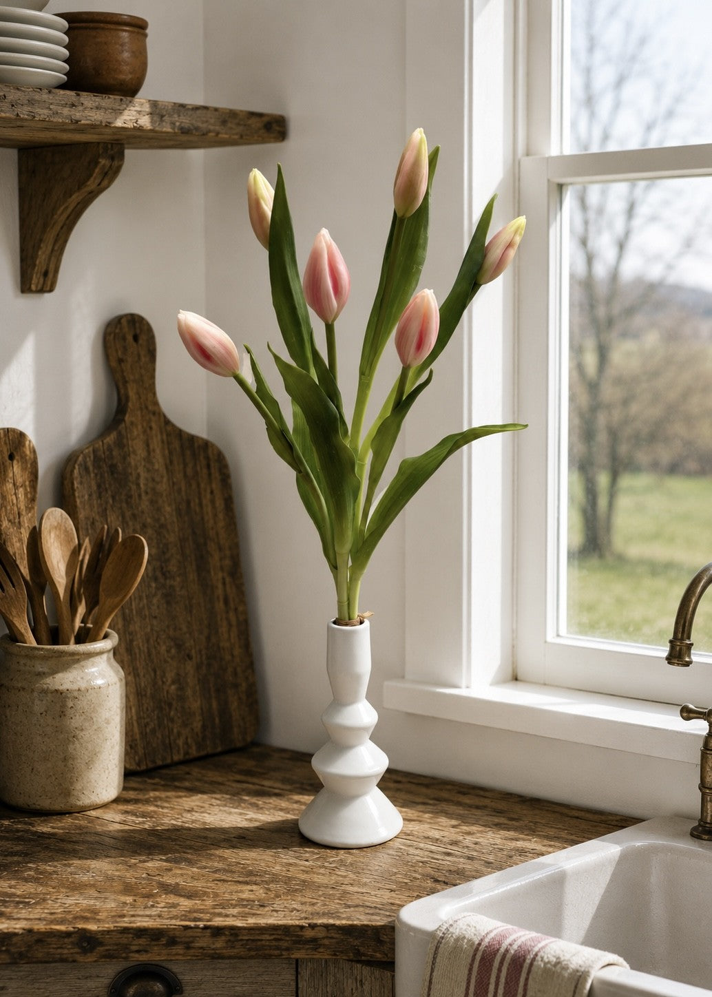ITEM 10210 PK - 18.5" FRESH TOUCH PINK TULIP BUD BUNDLE WITH 6 BUDS
