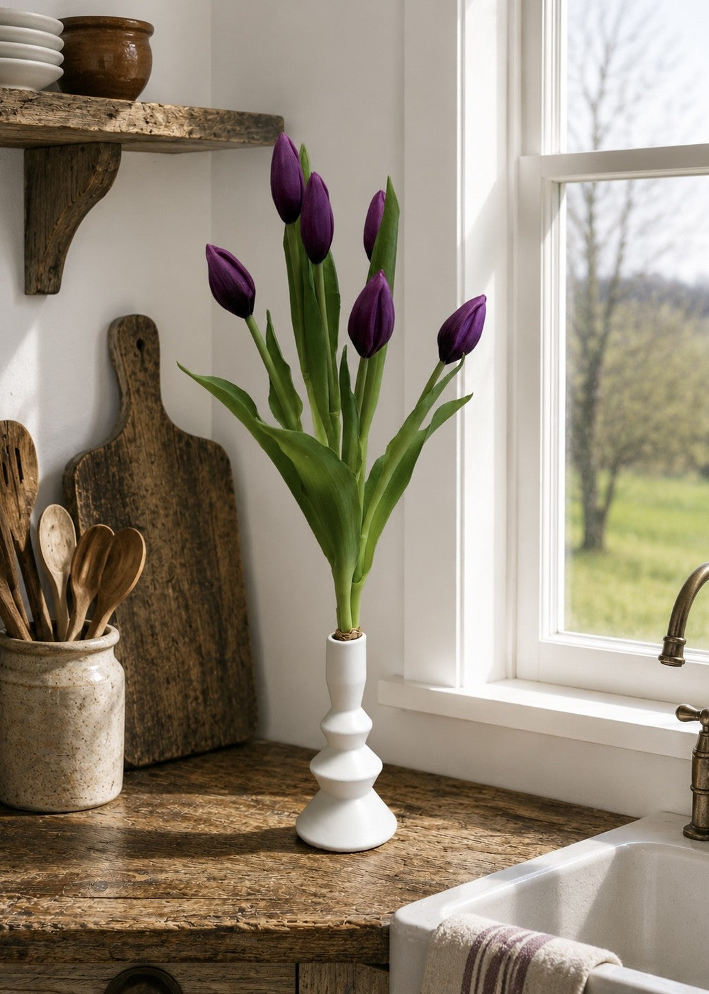 ITEM 10210 PUR - 18.5" FRESH TOUCH PURPLE TULIP BUD BUNDLE WITH 6 BUDS