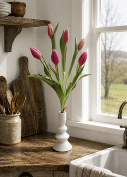 ITEM 10210 ROSE - 18.5" FRESH TOUCH ROSE TULIP BUD BUNDLE WITH 6 BUDS