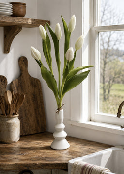 ITEM 10210 W - 18.5" FRESH TOUCH WHITE TULIP BUD BUNDLE WITH 6 BUDS