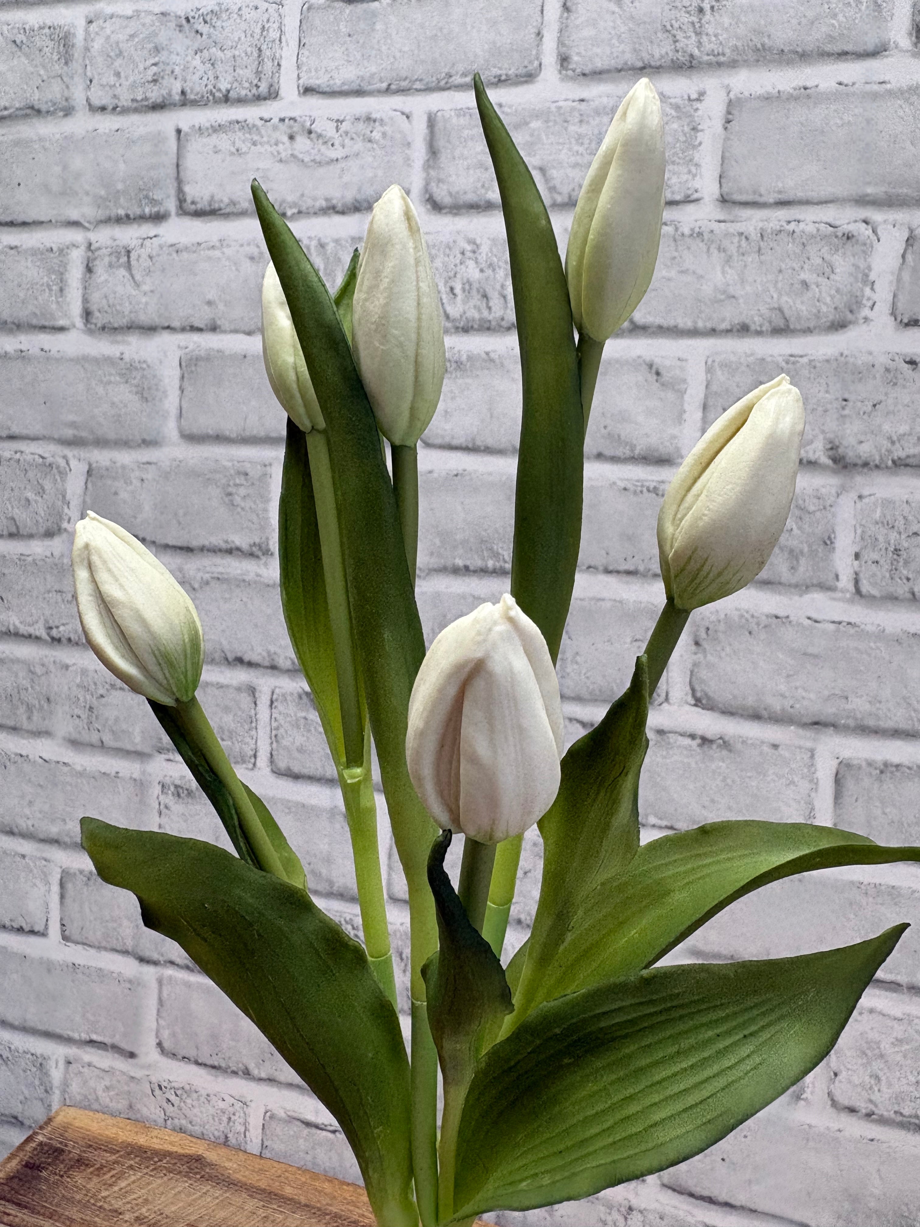 ITEM 10210 W - 18.5" FRESH TOUCH WHITE TULIP BUD BUNDLE WITH 6 BUDS