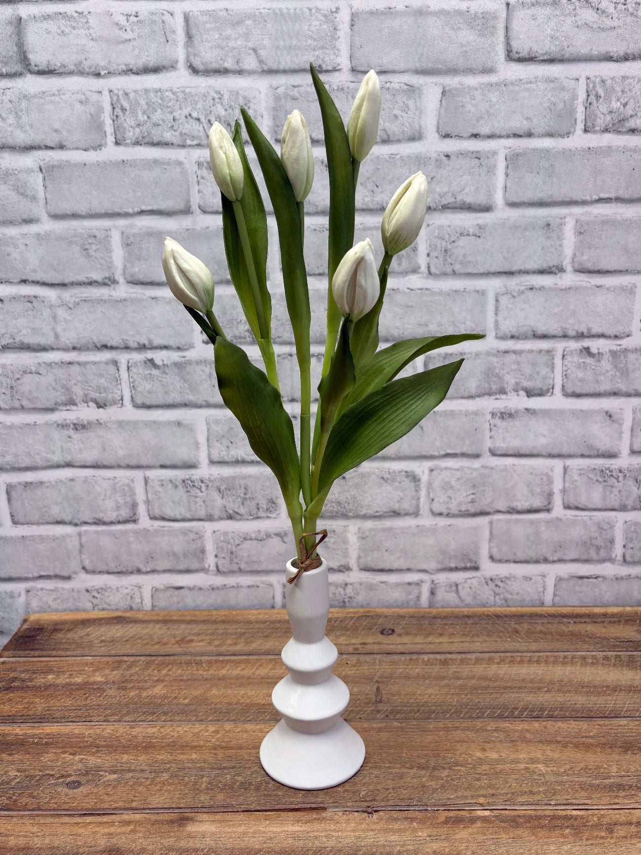 ITEM 10210 W - 18.5" FRESH TOUCH WHITE TULIP BUD BUNDLE WITH 6 BUDS