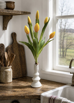 ITEM 10210 Y - 18.5" FRESH TOUCH YELLOW TULIP BUD BUNDLE WITH 6 BUDS