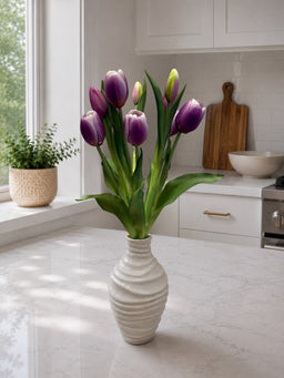ITEM 10211 LVW - 18.5" FRESH TOUCH DYNASTY LAVENDER WHITE TULIP BUNDLE (6 FLOWERS, 4 BUDS)