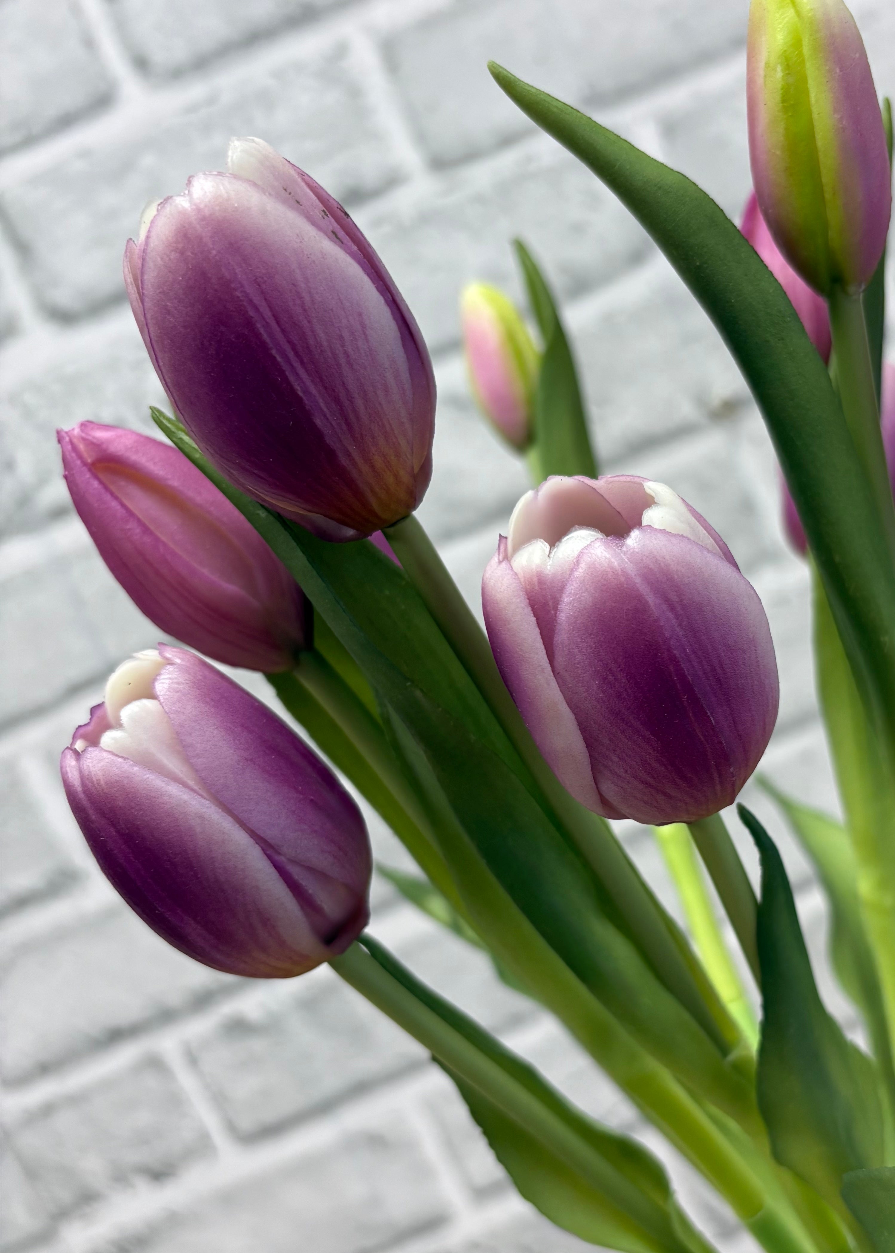 ITEM 10211 LVW - 18.5" FRESH TOUCH DYNASTY LAVENDER WHITE TULIP BUNDLE (6 FLOWERS, 4 BUDS)