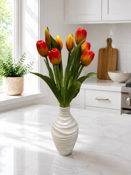 ITEM 10211 O - 18.5" FRESH TOUCH DYNASTY ORANGE TULIP BUNDLE (6 FLOWERS, 4 BUDS)
