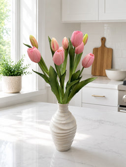ITEM 10211 PK - 18.5" FRESH TOUCH DYNASTY PINK TULIP BUNDLE (6 FLOWERS, 4 BUDS)