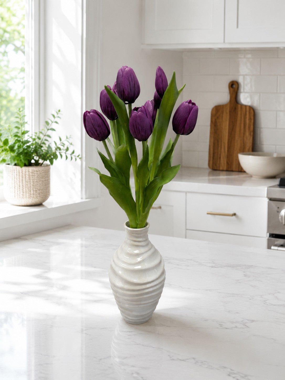 ITEM 10211 PUR - 18.5" FRESH TOUCH DYNASTY PURPLE TULIP BUNDLE (6 FLOWERS, 4 BUDS)