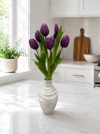 ITEM 10211 PUR - 18.5" FRESH TOUCH DYNASTY PURPLE TULIP BUNDLE (6 FLOWERS, 4 BUDS)
