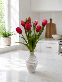 ITEM 10211 ROSE - 18.5" FRESH TOUCH DYNASTY ROSE TULIP BUNDLE (6 FLOWERS, 4 BUDS)