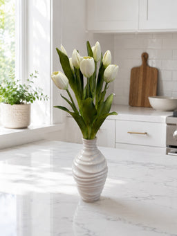 ITEM 10211 W - 18.5" FRESH TOUCH DYNASTY WHITE TULIP BUNDLE (6 FLOWERS, 4 BUDS)
