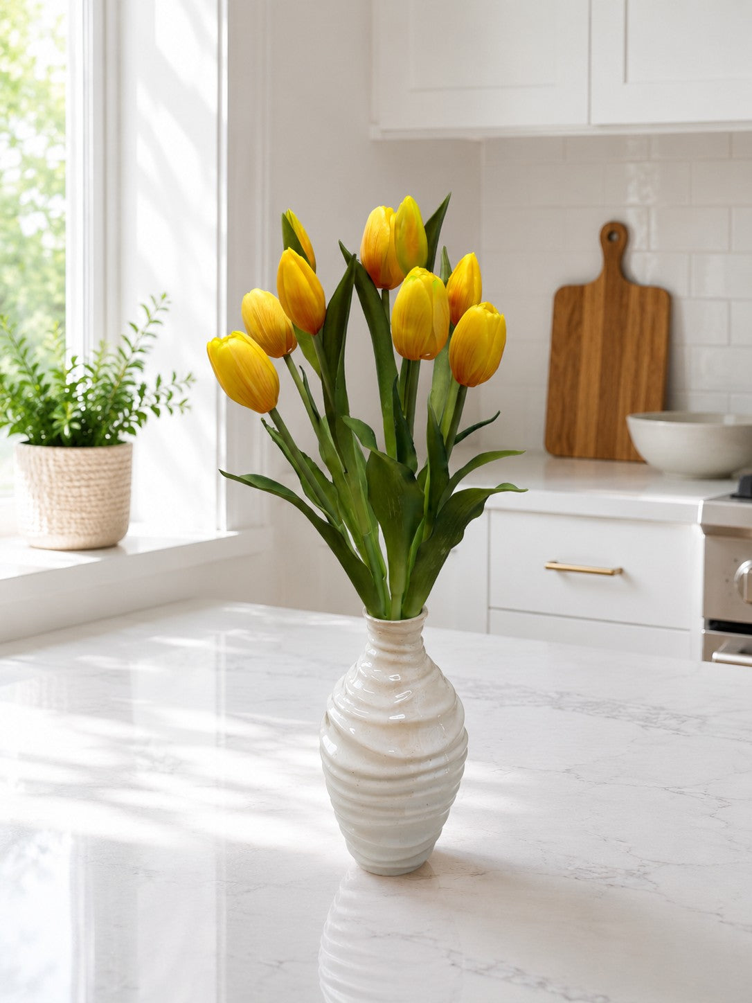 ITEM 10211 Y - 18.5" FRESH TOUCH DYNASTY YELLOW TULIP BUNDLE (6 FLOWERS, 4 BUDS)