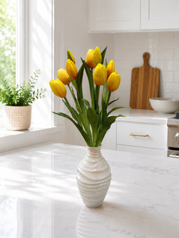 ITEM 10211 Y - 18.5" FRESH TOUCH DYNASTY YELLOW TULIP BUNDLE (6 FLOWERS, 4 BUDS)
