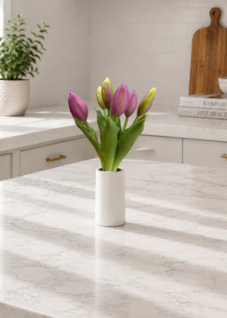 ITEM 10212 LVW - 11" FRESH TOUCH MINI LAVENDER WHITE TULIP BUD BUNDLE WITH 6 BUDS