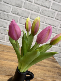ITEM 10212 LVW - 11" FRESH TOUCH MINI LAVENDER WHITE TULIP BUD BUNDLE WITH 6 BUDS