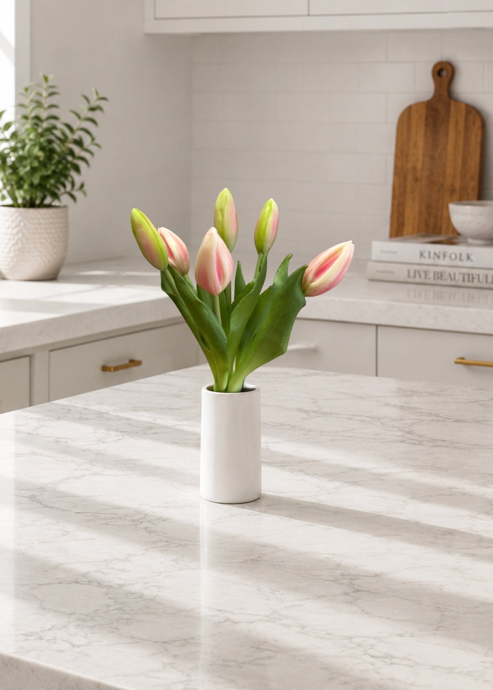 ITEM 10212 PK - 11" FRESH TOUCH MINI PINK TULIP BUD BUNDLE WITH 6 BUDS