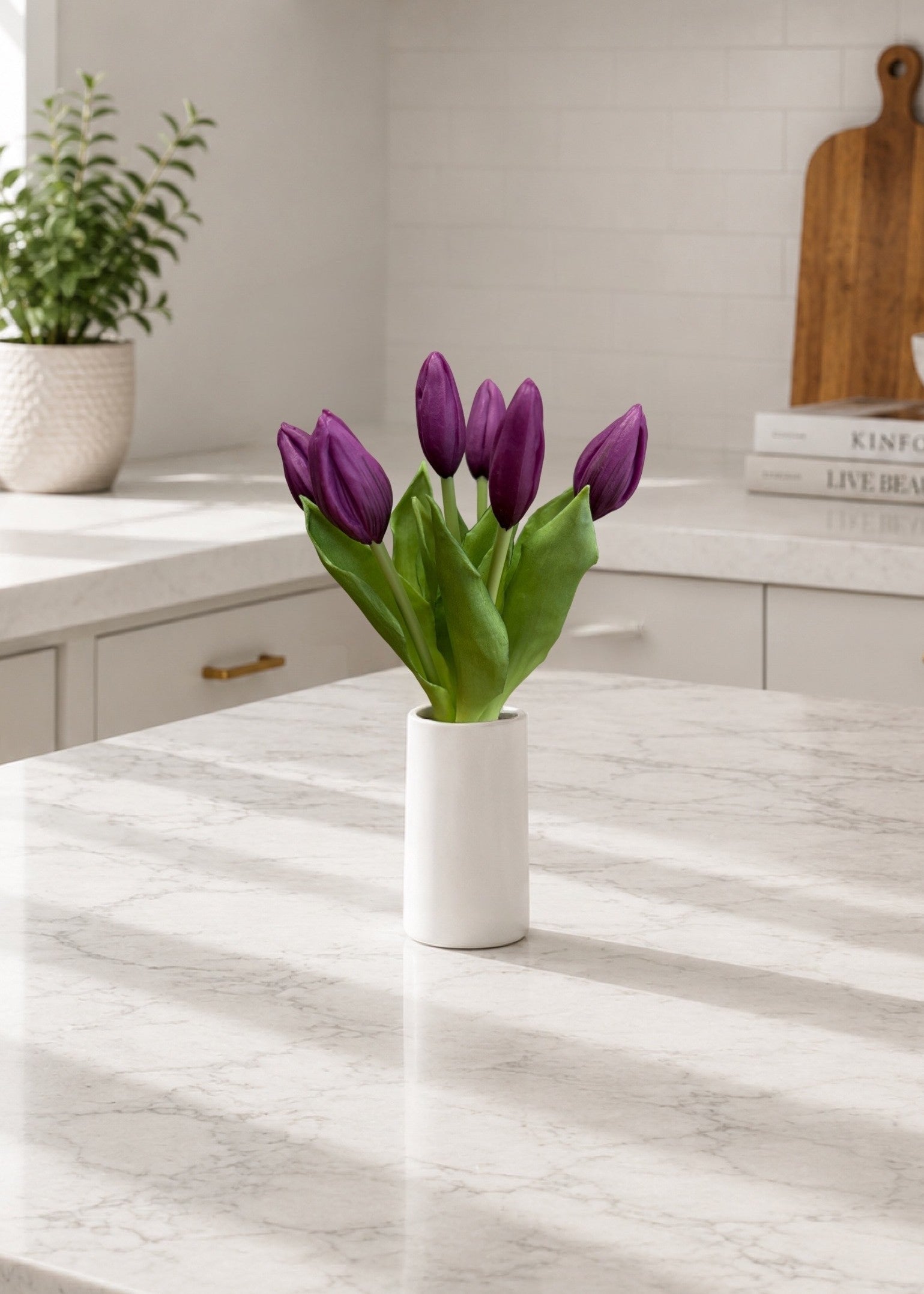 ITEM 10212 PUR - 11" FRESH TOUCH MINI PURPLE TULIP BUD BUNDLE WITH 6 BUDS