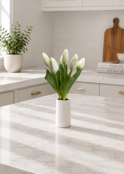 ITEM 10212 W - 11" FRESH TOUCH MINI WHITE TULIP BUD BUNDLE WITH 6 BUDS