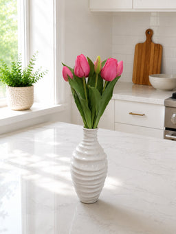 ITEM 10213 DEEPBLUSH - 12" FRESH TOUCH FRENCH DEEP BLUSH TULIP BUNDLE (4 FLOWERS & 3 BUDS TO A BUNDLE)