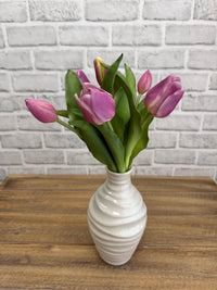 ITEM 10213 LVW - 12" FRESH TOUCH FRENCH LAVENDER WHITE TULIP BUNDLE (4 FLOWERS & 3 BUDS TO A BUNDLE)