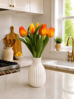 ITEM 10213 O - 12" FRESH TOUCH FRENCH ORANGE TULIP BUNDLE (4 FLOWERS & 3 BUDS TO A BUNDLE)