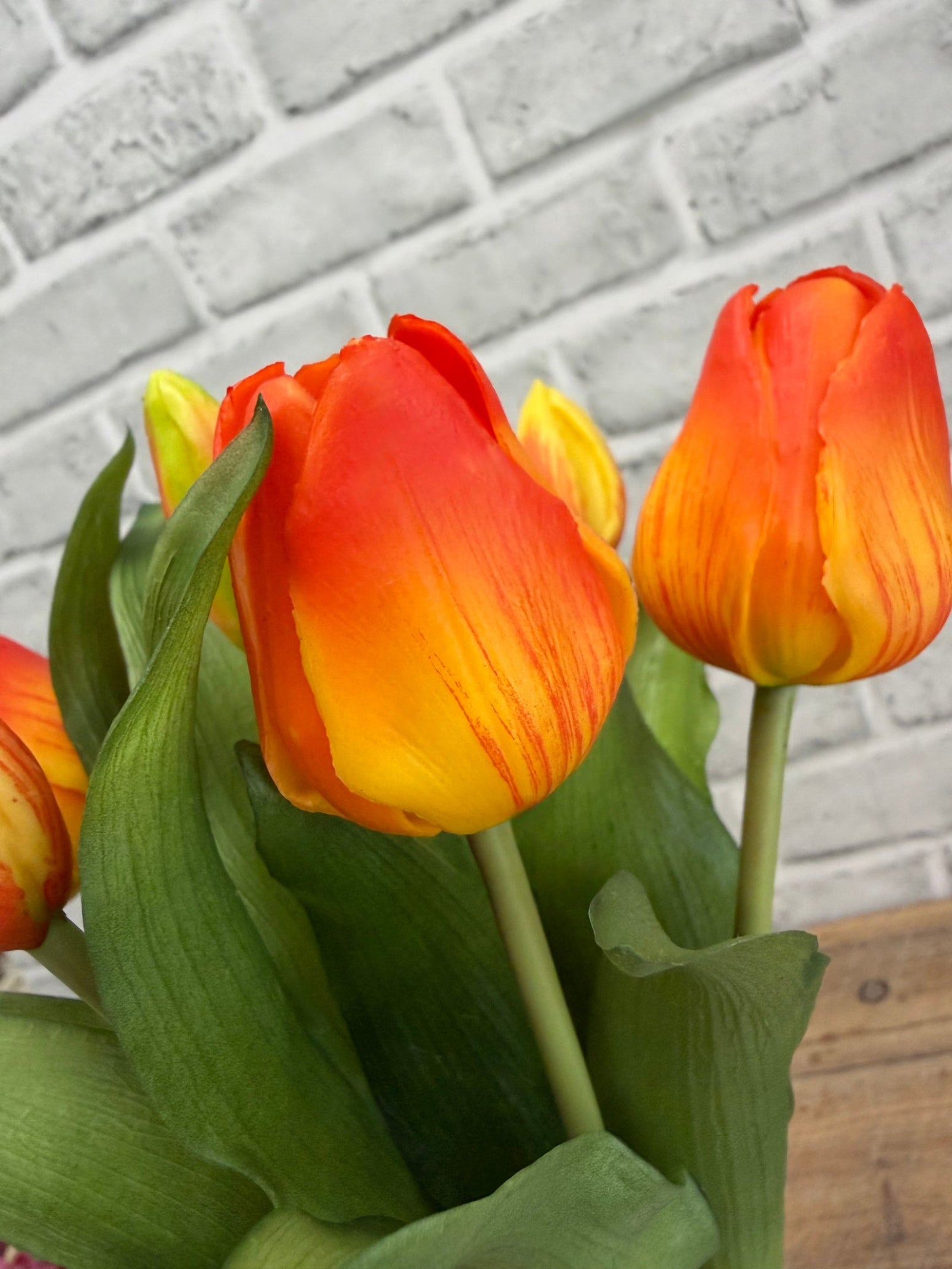 ITEM 10213 O - 12" FRESH TOUCH FRENCH ORANGE TULIP BUNDLE (4 FLOWERS & 3 BUDS TO A BUNDLE)