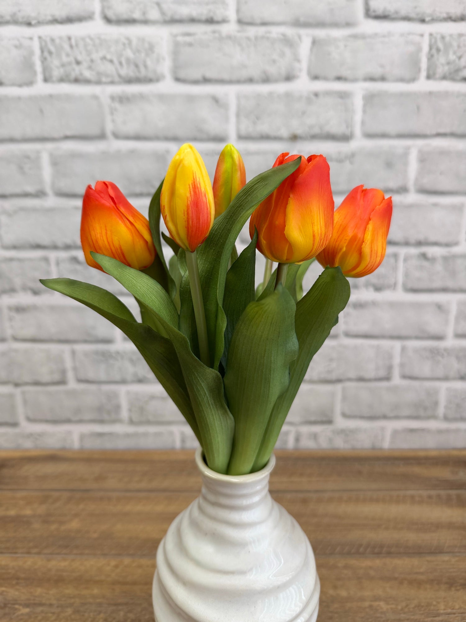 ITEM 10213 O - 12" FRESH TOUCH FRENCH ORANGE TULIP BUNDLE (4 FLOWERS & 3 BUDS TO A BUNDLE)