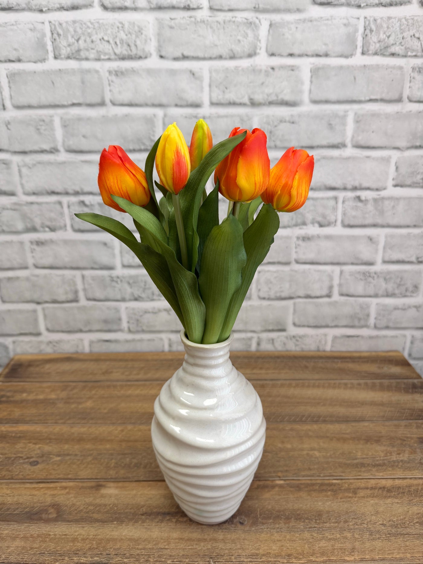 ITEM 10213 O - 12" FRESH TOUCH FRENCH ORANGE TULIP BUNDLE (4 FLOWERS & 3 BUDS TO A BUNDLE)
