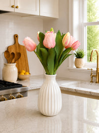 ITEM 10213 PK - 12" FRESH TOUCH FRENCH PINK TULIP BUNDLE (4 FLOWERS & 3 BUDS TO A BUNDLE)