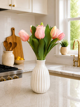 ITEM 10213 PK - 12" FRESH TOUCH FRENCH PINK TULIP BUNDLE (4 FLOWERS & 3 BUDS TO A BUNDLE)