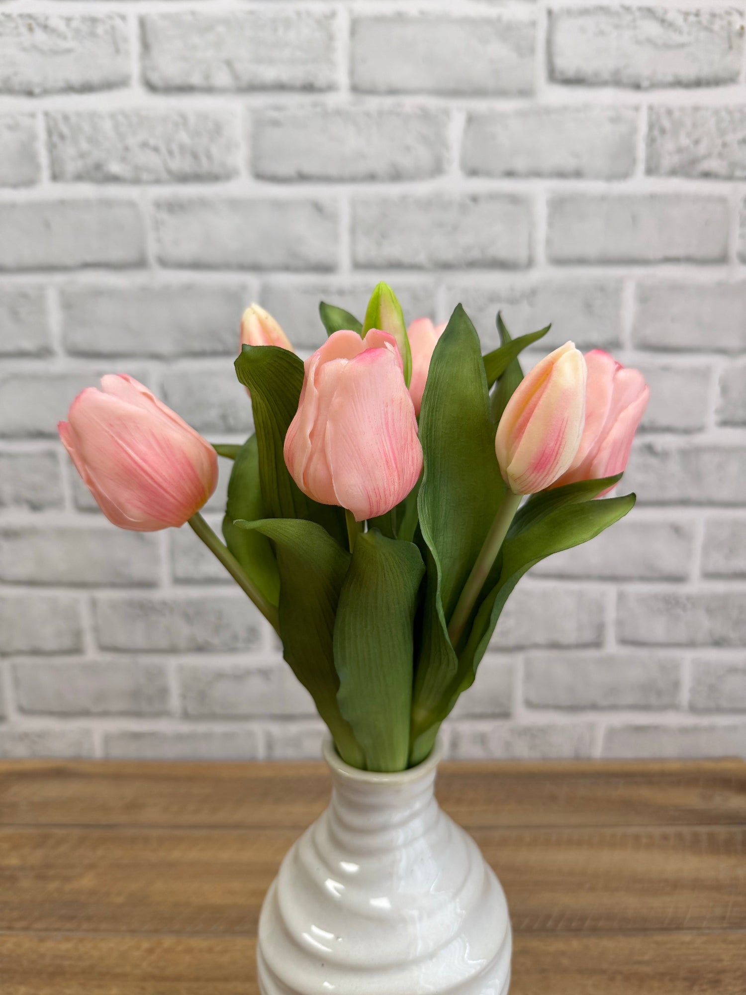 ITEM 10213 PK - 12" FRESH TOUCH FRENCH PINK TULIP BUNDLE (4 FLOWERS & 3 BUDS TO A BUNDLE)