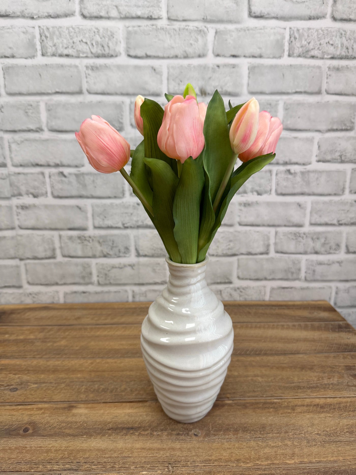 ITEM 10213 PK - 12" FRESH TOUCH FRENCH PINK TULIP BUNDLE (4 FLOWERS & 3 BUDS TO A BUNDLE)