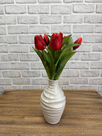 ITEM 10213 RED - 12" FRESH TOUCH FRENCH RED TULIP BUNDLE (4 FLOWERS & 3 BUDS TO A BUNDLE)
