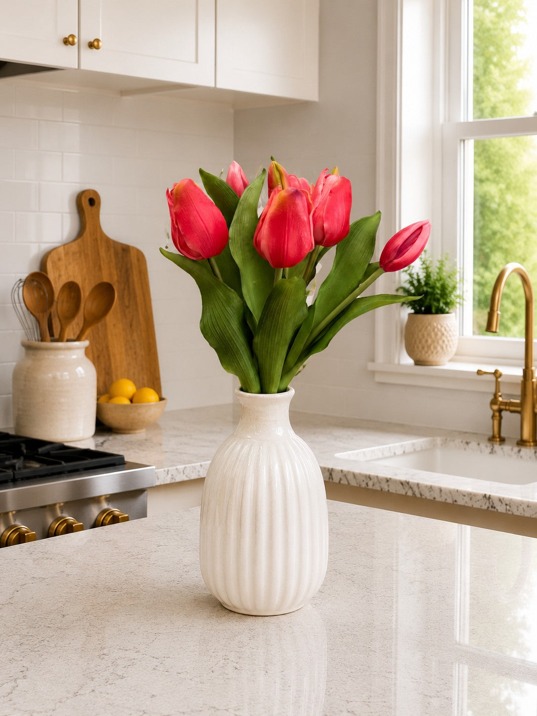 ITEM 10213 ROSE - 12" FRESH TOUCH FRENCH ROSE TULIP BUNDLE (4 FLOWERS & 3 BUDS TO A BUNDLE)