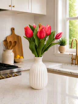 ITEM 10213 ROSE - 12" FRESH TOUCH FRENCH ROSE TULIP BUNDLE (4 FLOWERS & 3 BUDS TO A BUNDLE)