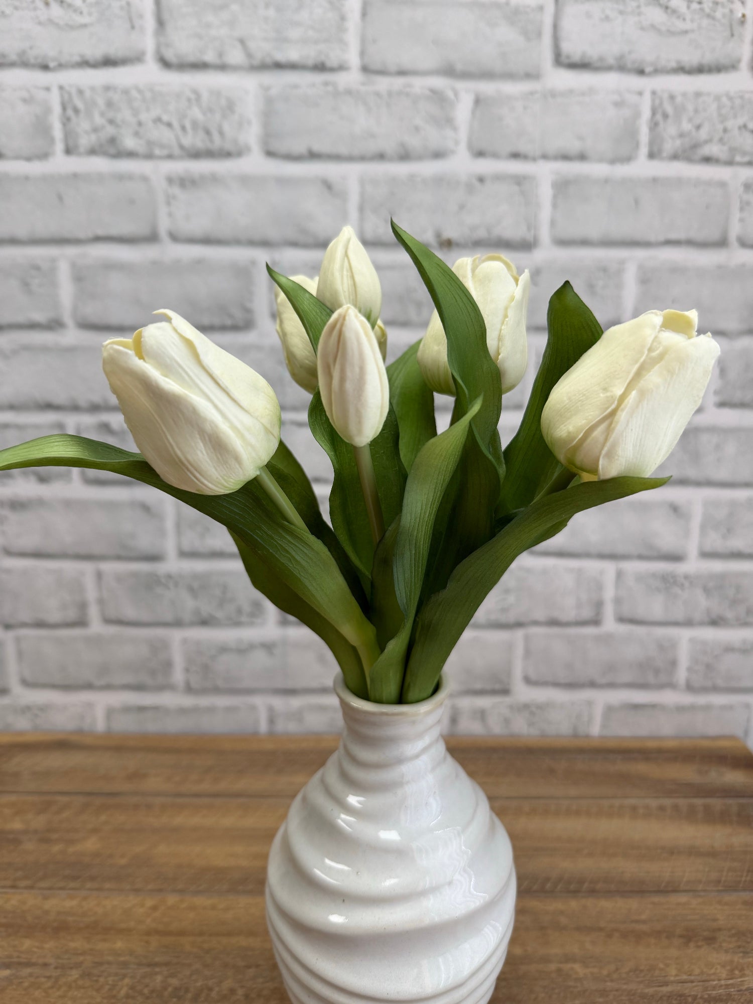 ITEM 10213 W - 12" FRESH TOUCH FRENCH WHITE TULIP BUNDLE (4 FLOWERS & 3 BUDS TO A BUNDLE)