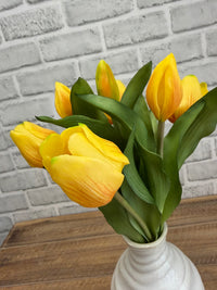ITEM 10213 Y - 12" FRESH TOUCH FRENCH YELLOW TULIP BUNDLE (4 FLOWERS & 3 BUDS TO A BUNDLE)