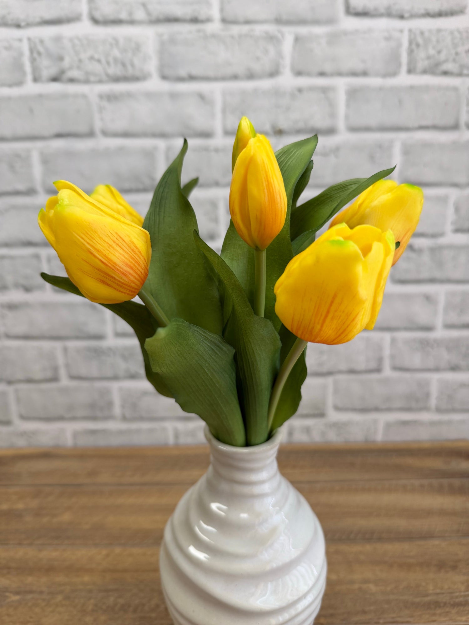 ITEM 10213 Y - 12" FRESH TOUCH FRENCH YELLOW TULIP BUNDLE (4 FLOWERS & 3 BUDS TO A BUNDLE)