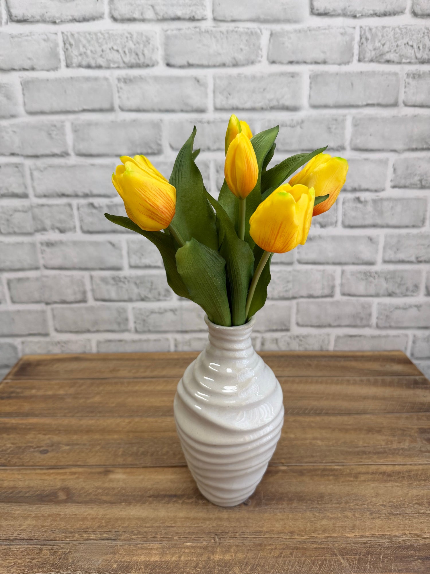 ITEM 10213 Y - 12" FRESH TOUCH FRENCH YELLOW TULIP BUNDLE (4 FLOWERS & 3 BUDS TO A BUNDLE)