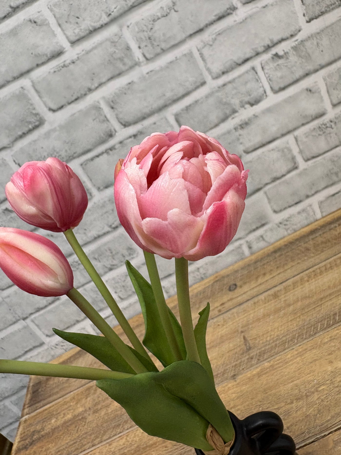 ITEM 10214 COTTON - 10" FRESH TOUCH MINI AVANT GARDE PEONY COTTON CANDY TULIP BUNDLE (3 HEADS, 2 BUDS)