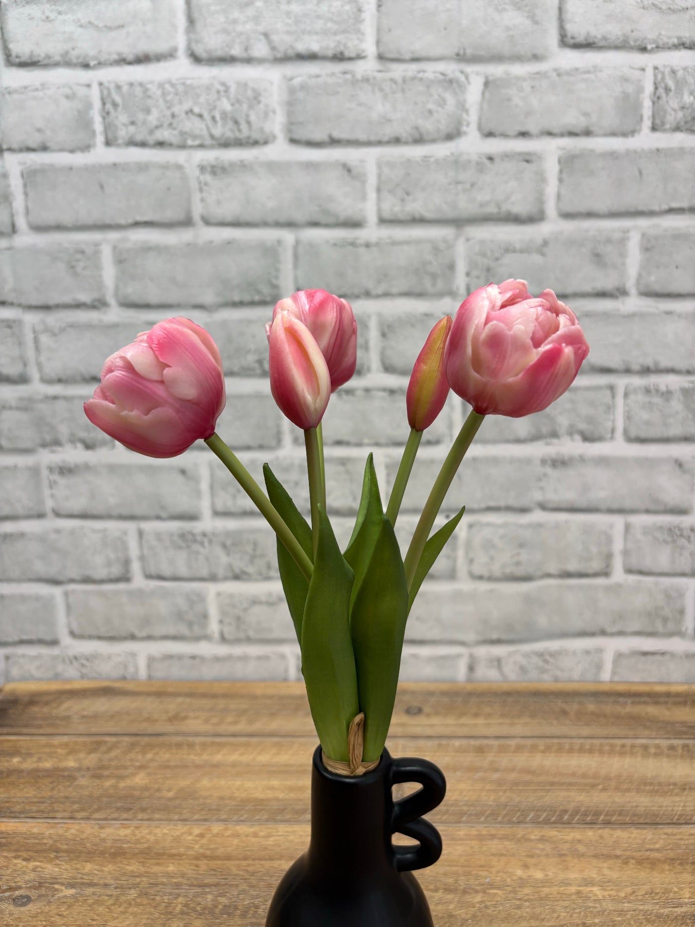 ITEM 10214 COTTON - 10" FRESH TOUCH MINI AVANT GARDE PEONY COTTON CANDY TULIP BUNDLE (3 HEADS, 2 BUDS)