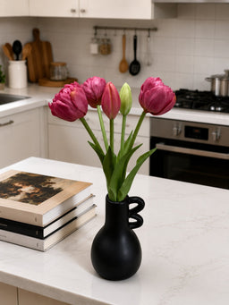 ITEM 10214 DEEPBLUSH - 10" FRESH TOUCH MINI AVANT GARDE PEONY DEEP BLUSH TULIP BUNDLE (3 HEADS, 2 BUDS)