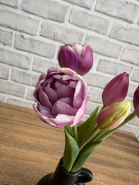 ITEM 10214 LVW - 10" FRESH TOUCH MINI AVANT GARDE PEONY LAVENDER WHITE TULIP BUNDLE (3 HEADS, 2 BUDS)