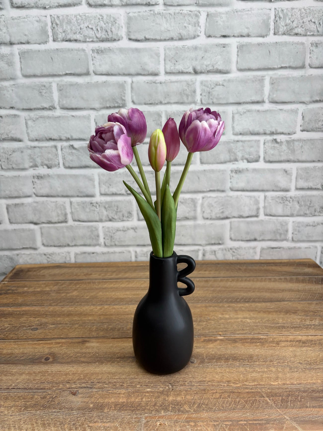 ITEM 10214 LVW - 10" FRESH TOUCH MINI AVANT GARDE PEONY LAVENDER WHITE TULIP BUNDLE (3 HEADS, 2 BUDS)