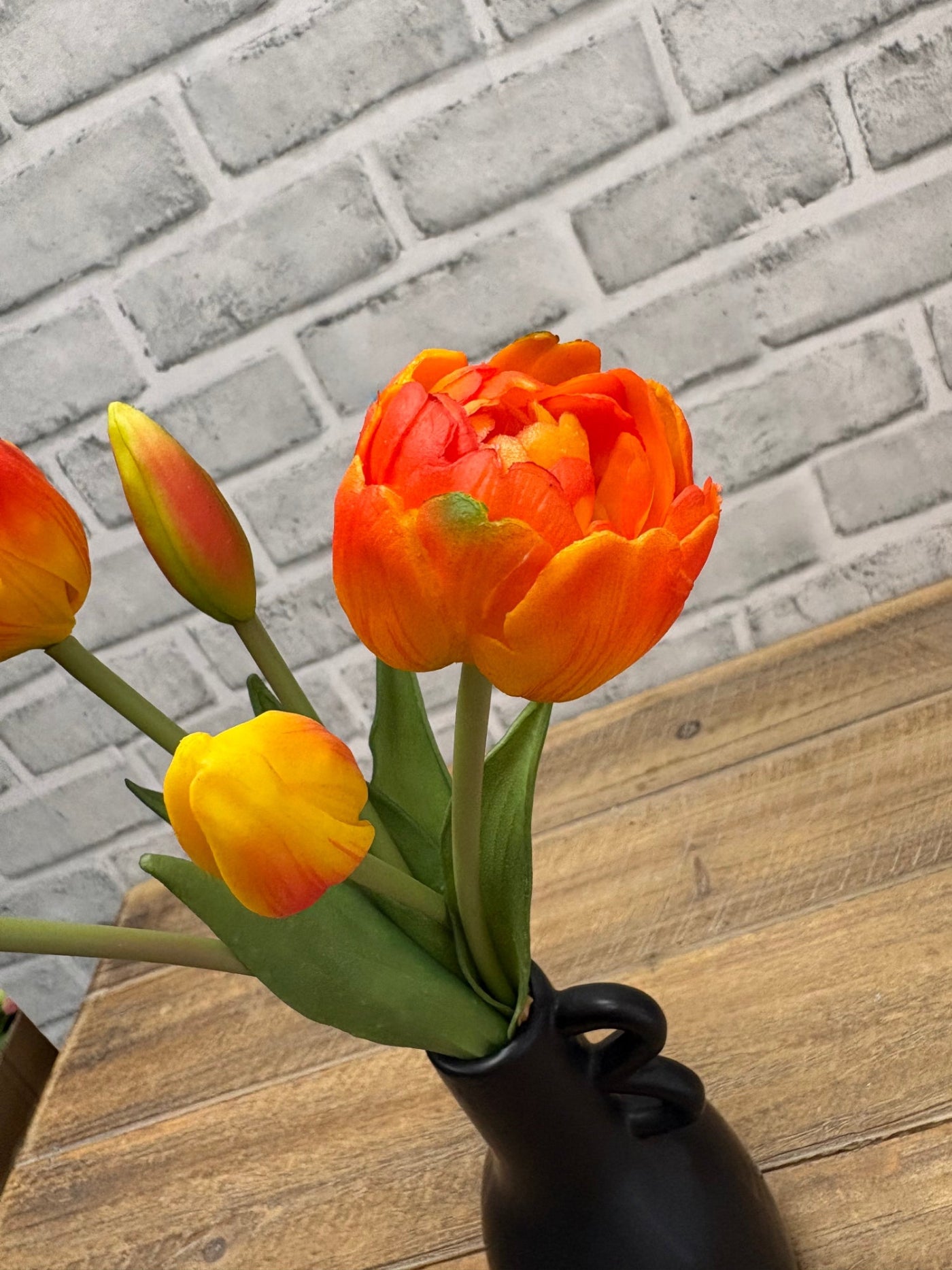 ITEM 10214 O - 10" FRESH TOUCH MINI AVANT GARDE PEONY ORANGE TULIP BUNDLE (3 HEADS, 2 BUDS)