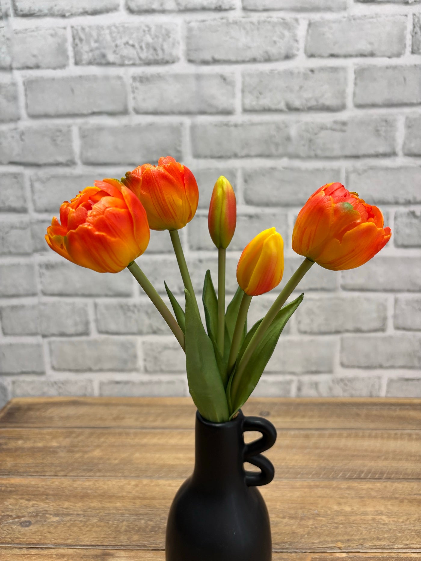 ITEM 10214 O - 10" FRESH TOUCH MINI AVANT GARDE PEONY ORANGE TULIP BUNDLE (3 HEADS, 2 BUDS)